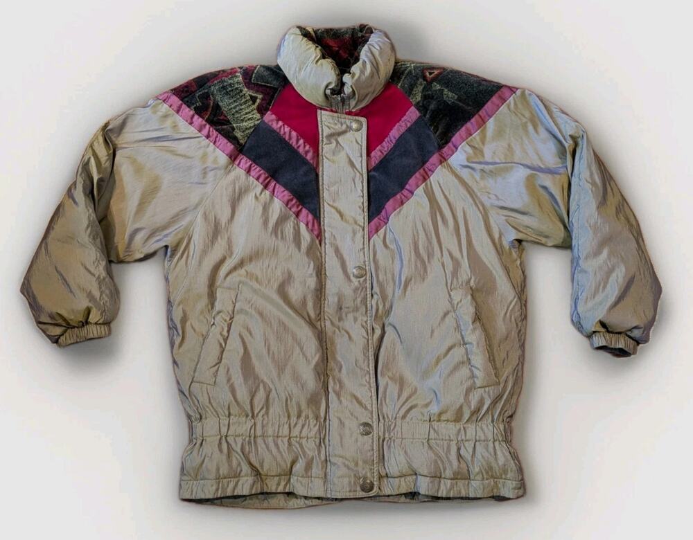 Vintage 90s Colorblock Puffer Jacket Cyclone Nylon Ski Jacket Unisex Oversized M